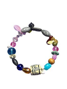 Colorful Mixed Materials Memory Wire Bracelet Boho